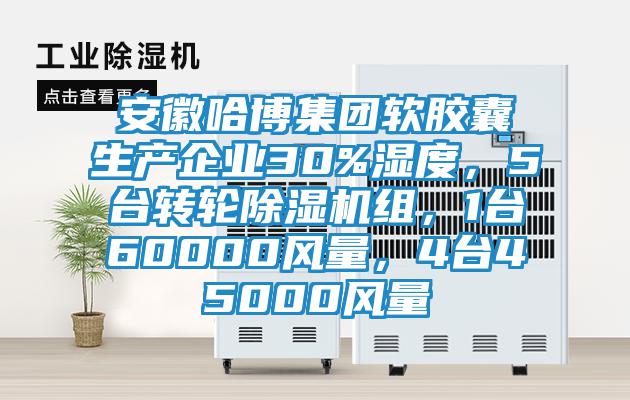 安徽哈博集團(tuán)軟膠囊生產(chǎn)企業(yè)30%濕度，5臺(tái)轉(zhuǎn)輪除濕機(jī)組，1臺(tái)60000風(fēng)量，4臺(tái)45000風(fēng)量